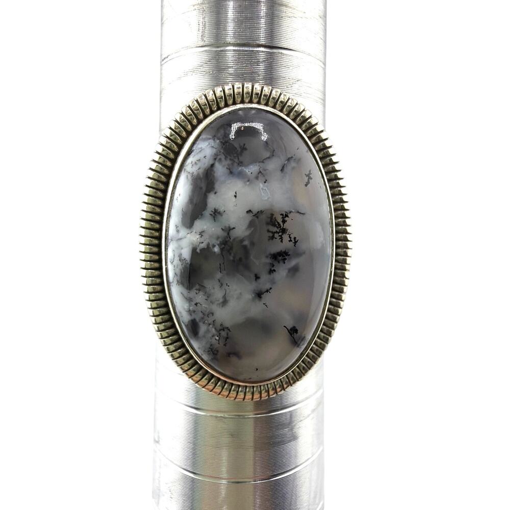 Dendritic Opal Sterling Silver Ring Oval Artisan Jewelry 8.5